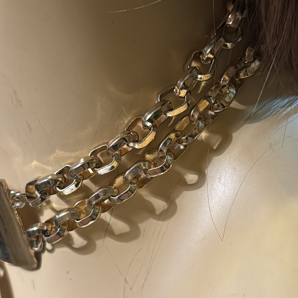 DOUBLE GOLD CHAIN MODERN CHOKER WITH GOLD HANGING FRINGE - Picture 4 of 5